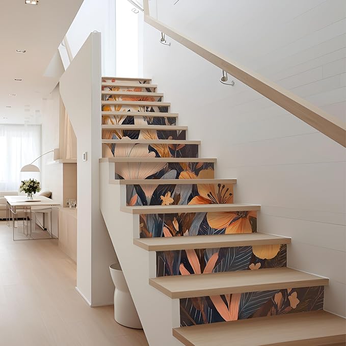 AMAZING WALL Peel and Stick Removable Abstract Flower Floral Botanical Print Decoration Decor Decals Mural Risers Stairs Self Adhesive Wall Sticker Set 12 PCS