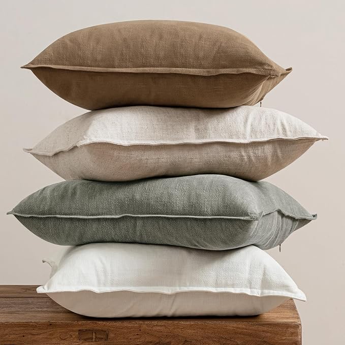MIULEE Neutral Boho Linen Decorative Pillow Covers 24x24 Inch Pack of 4 | Natural Throw Pillow Covers Soft Farmhouse Couch Pillowcases Modern Home Decors for Living Room Bed Sofa