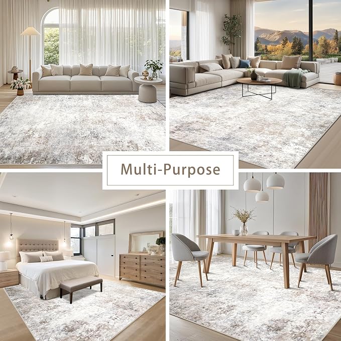 Srugn Washable Rugs 3x5 Area Rugs for Living Room,Bedroom- Non Slip Vintage Entryway Rug for Indoor Entry,Kitchen,Bathroom,Kids Girls Room,Home,Office,Beige Grey