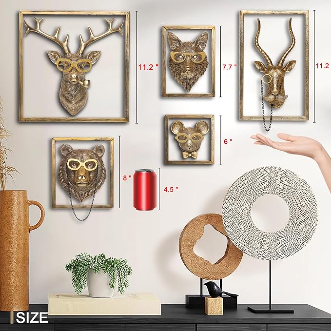 Newinhome Animal Heads Wall Decor (Includes Metal Frame) Resin Animals Sculptures Head Wall Hanging Decoration Gold vintage Wall Sculpture for Living Room Bedroom Office(Rat)