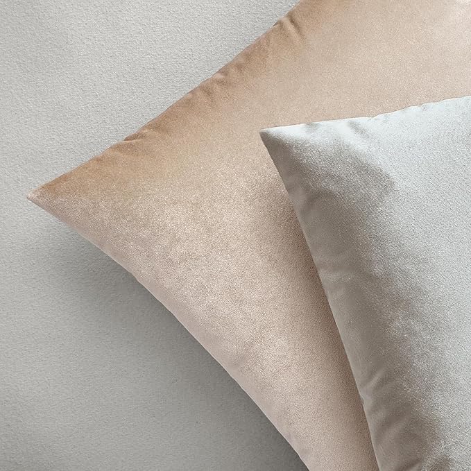 MIULEE Velvet Throw Pillow Covers 18x18 Inch, Pack of 2 - Champagne, Super Soft Decorative Square Cushion Cases Modern Luxury Home Decor for Sofa, Couch, Bed, Chair with Invisible Zipper