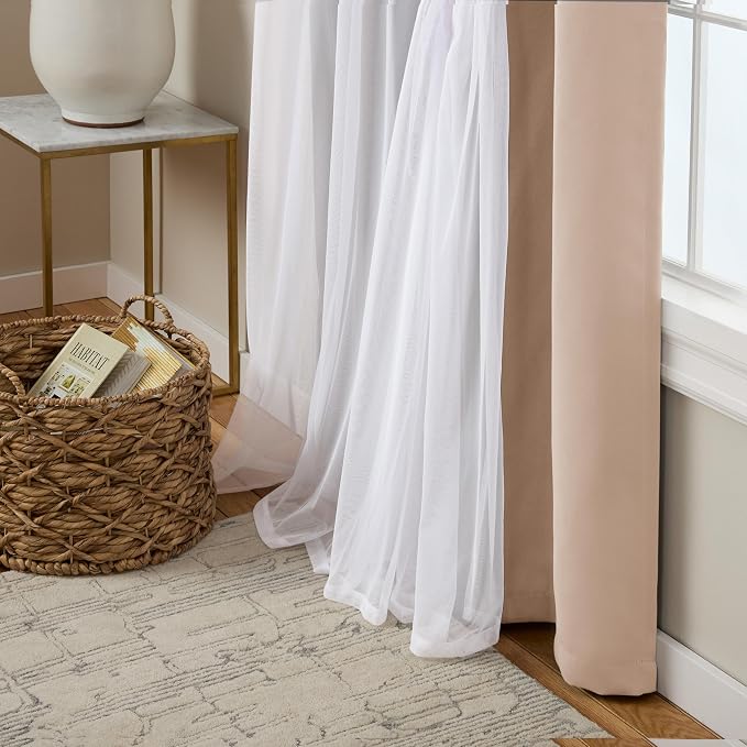TOWN & COUNTRY LUXE Talia Double Layer Indoor Curtains,Sheer and Room Darkening Blackout,Grommet Top,Energy Efficient Set, Rose Blush,52" W x 84" L (Pack of 12)