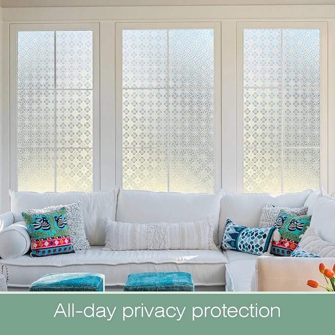 STATINT Frosted Glassy Petals 3D Begonia Window Privacy Film Decorative Non Adhesive Static Electricity Sun Blocking Flowering for Bathroom and Home，17.5 Inch X 6.5 Feet