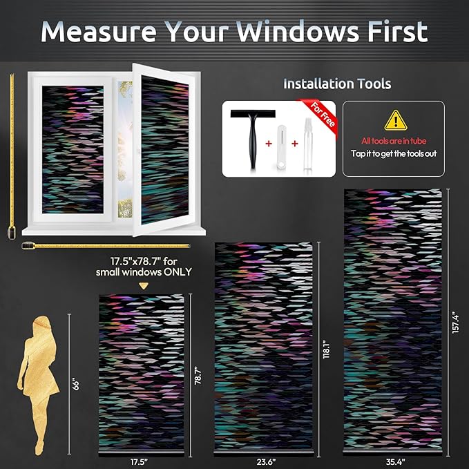 rabbitgoo Window Privacy Film, Total Blackout Window Film, Stained Glass Heat Control Glass Thermal Sticker, Room Darkening Door Cover, Anti-UV Privacy Cling with Installation Tools, 35.4" x 78.5"