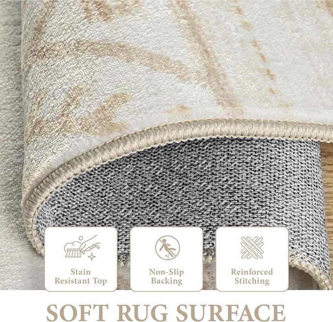 Area Rug for Living Room 9x12: Large Washable Boho Moroccan Rugs Geometric Neutral Rug, Non-Slip Foldable Morden Farmhouse Indoor Floor Carpet for Bedroom Dining Room Home(Beige Brown,9'x12')