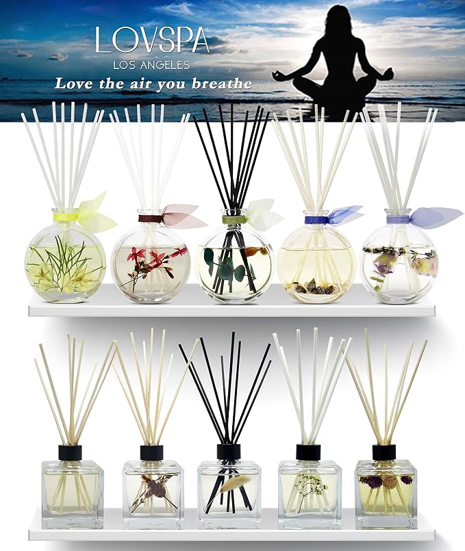 Reed Diffuser Set - Japanese Honeysuckle Scented Diffuser with Sticks | Home Fragrance Reed Diffuser for Bedroom, Bathroom Shelf Décor, with Real Florals in the Bottle - Made in the USA