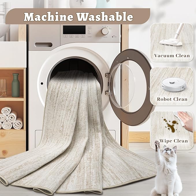 Area Rug 5x7 Living Room Rugs: Washable Modern Rug Non-Slip Soft Rugs Stain Resistant Printed Rug Indoor Carpet for Bedroom Kitchen Dining Room Nursery Home(Beige, 5'x7')