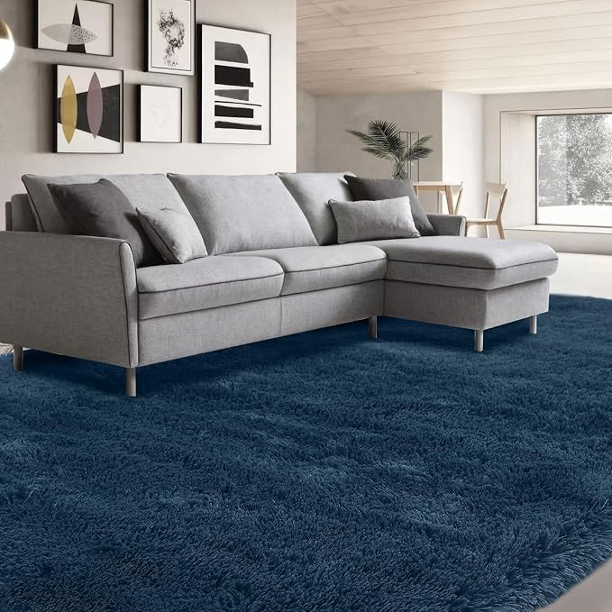 7x10 Area Rugs for Living Room: Navy Blue Area Rug 7 x 10 Carpets for Living Room - Shag Area Rug Modern Indoor Soft Shaggy Fuzzy Floor Carpet for Bedroom (Navy Blue/7x10 Feet)
