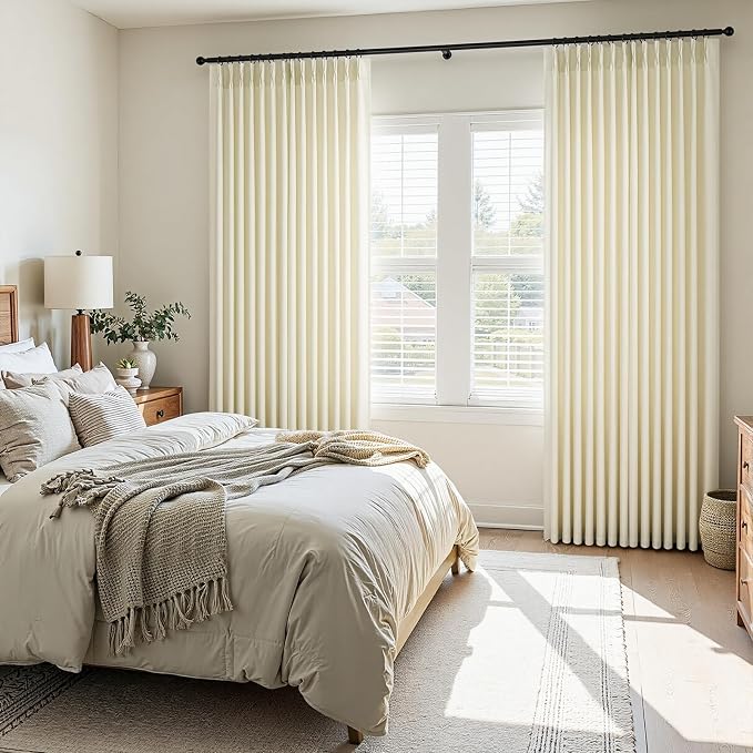 105 Inch Curtains 2 Panels Set,Two Packs Pinch Pleat Back Tab Linen Window Semi Sheer Privacy Thick Decorative Curtain Drapes for Living Room Bedroom,40x105 in Long,Cream