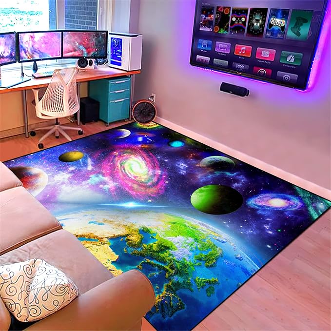 BATATADOCE Galaxy Area Rug Planet Area Rug Outer Space Solar System Floor Mat for Kids Bedroom Space Rug for Boys Room Classroom Home Decor 5'×7'