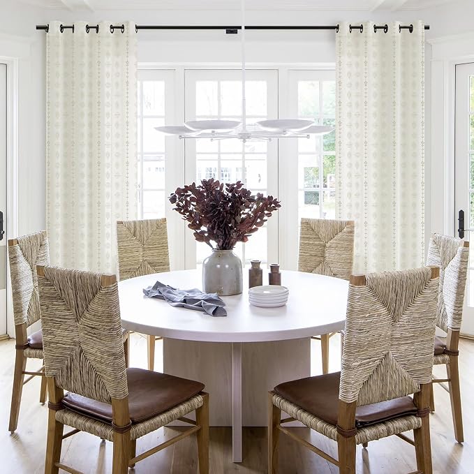 Coastal Striped Curtains for Living Room, Sand Tan Beachy Farmhouse Linen Sheer Drapes for Living Room Bedroom 96 Inch Long 2 Panel Set
