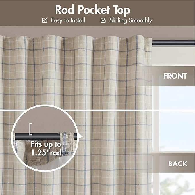 Madison Park Anaheim Cabin Plaid Curtain Window, Thermal Insulated Fleece Lining, Living Room Decor Room Darkening Drape for Bedroom, 1-Single Panel Pack, 50x63, Rod Pocket & Back Tab, Linen Blue
