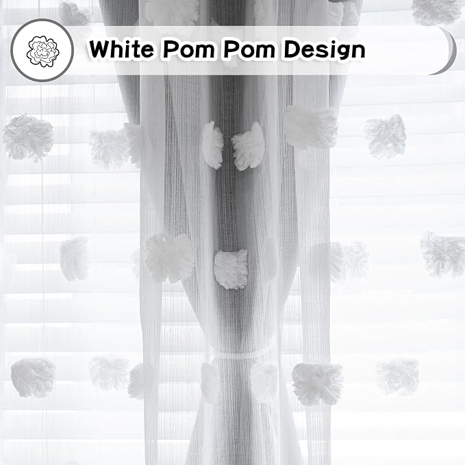 MYSKY HOME Grey Blackout Curtains for Kids Room Boys Bedroom 84 Inch Long Double Layer Curtain with White Pom Pom Sheer for Dining Room Back Tab Room Darkening Window Drapes 2 Panels, 52 x 84 in