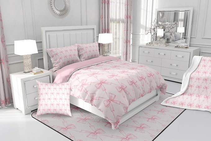 Feelyou Bow Curtains for Bedroom Living Room (2 Panels, 52 x 90 Inch) Pink Girls Bow Room Darkening Blackout Curtain Boys Girls Cute Bowknot Blackout Curtains Kawaii Window Treatments
