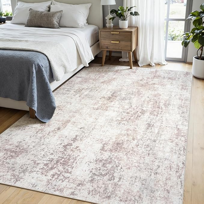 Area Rugs 5x7 Living Room: Large Soft Washable Rug Modern Abstract Anti-Skid Non-Shedding Carpet Indoor Floor Thin Carpets for Bedroom Dining Room Farmhouse Nursery Home Office Beige Grey