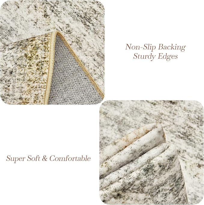 Soalmost 5x7 Area Rugs Gray Rust Low Pile Indoor Washable Trendy Faded Style Rugs for Bedroom Living Room Dining Room Foldable Non-Slip Thin Print Mat