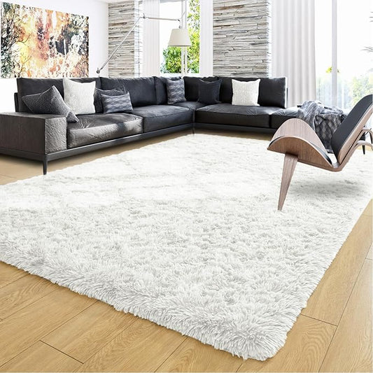 Ompaa Ultra Soft Fluffy Bedroom Rugs Memory Foam Carpet, Ivory 8x10 Feet Large Area Rugs, Shaggy Living Room Rug Fuzzy Accent Carpets for Kids Girls Rooms, Modern Apartment Dorm Indoor Home Decor