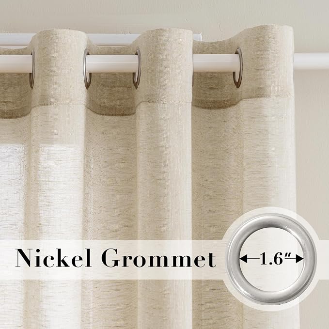 H.VERSAILTEX Linen Curtains Nickel Grommet Natural Linen Semi-Sheer Curtains 2 Panels Privacy Added Premium Soft Rich Material Drapes for Bedroom/Livingroom - 52x96 - Inch - Linen