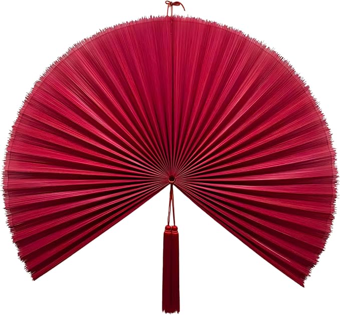 SUCHUBU Handwoven Bamboo Wall Decor, 40" Large Asian Wall Fan for Living Room, Japanese Hanging Art, Rustic Farmhouse Wall Decoration, Sustainable Bamboo Fiber Art (Red, Medium)