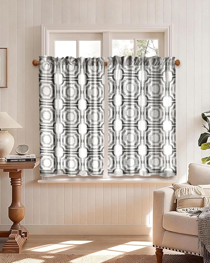 Miss Adola Modern Kitchen Tier Curtains - 36 Inch Length Linen Blend Cafe Curtains Gray Small Window Treatments Over Sink Rod Pocket for Bathroom Living Room Light Filtering, 2 Panels