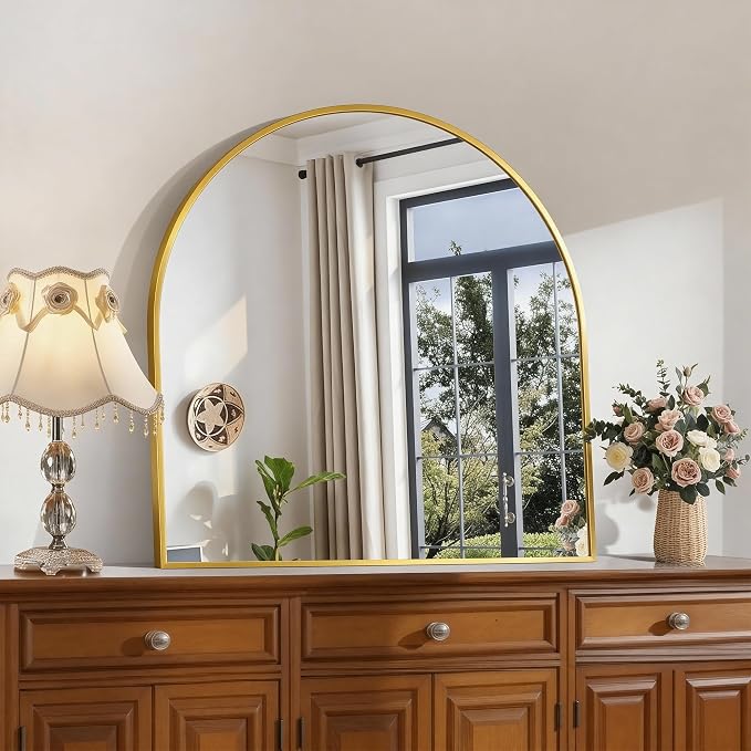 CIRCUMI Arched Wall Mirror, 30"x30" Gold Arched Mirror with Tempered Glass, Metal Frame, Large Size for Entryway Table, Mantel,Living Room,Over Sink,Arch Mirror for Decor,Shatterproof&Crystal-Clear