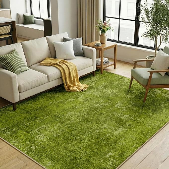 RELEANY Washable Area Rugs 5'x7' Non-Slip Modern Abstract Soft for Living Room Entryway Bedroom Kitchen, Print Pattern, Grass Green