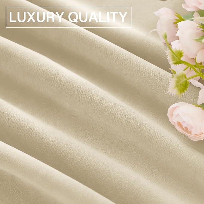 StangH Farmhouse Beige Velvet Curtains 96 inches for Bedroom, 2 Panels | 300GSM Soft Velvet, Light Filtering & Privacy Bathroom Drapes, Rustic, Doorway, Dining Room, French Door, Office