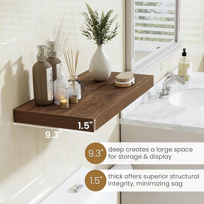 Fun Memories 72 Inch Long Floating Shelves for Wall, 72x9.3 Large Floating Shelf for Bedroom, Kitchen, Bathroom, Wall Mounted Rustic Wood Shelves with Invisible Bracket for Books, Decor, Walnut