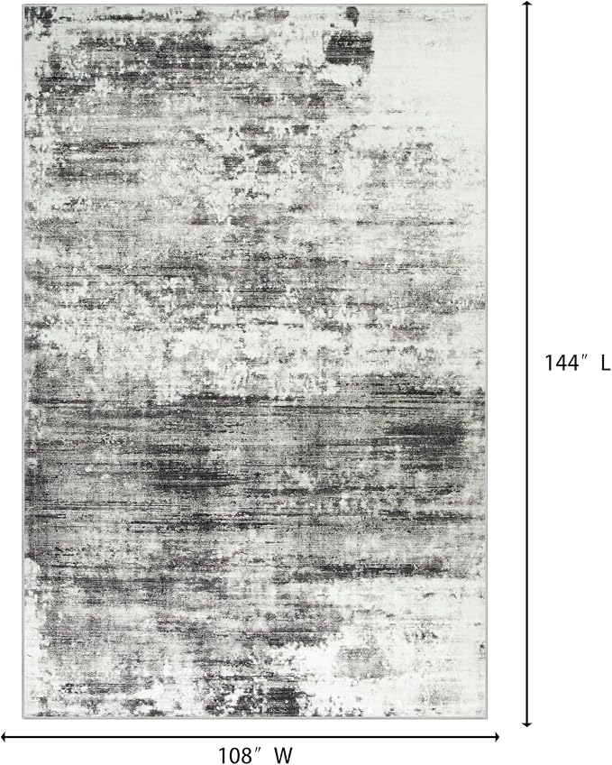 9x12 Area Rugs Washable Rug: Modern Abstract Living Room Rug Soft Anti-Skid Thin Carpet Indoor Floor Non-Shedding Carpets for Bedroom Dining Room Farmhouse Nursery Home Office Black Grey