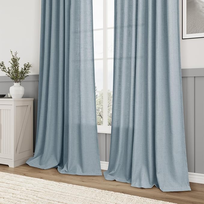 Aersas Extra Long Light Blue Sheer Curtains 108 Inch 2 Panels Nursery Living Room Kid Room Semi Sheer Windows Treatment Drapes Contemporary Coastal Rod Pocket Girls Boys Room Home Decor 52x108 9 FT