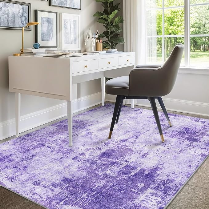 RELEANY Washable Area Rugs 9'x12' Non-Slip Modern Abstract Soft for Living Room Entryway Bedroom Kitchen, Print Pattern, Purple Gray Pink White