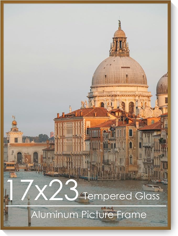 17x23 Metal Picture Frame, Aluminum Poster Frame with Real Glass, Bronze | Warm Bronze 23x17 Frame with Tempered Glass for Wall Display, Certificates, Art & Posters | Wall Kit Included