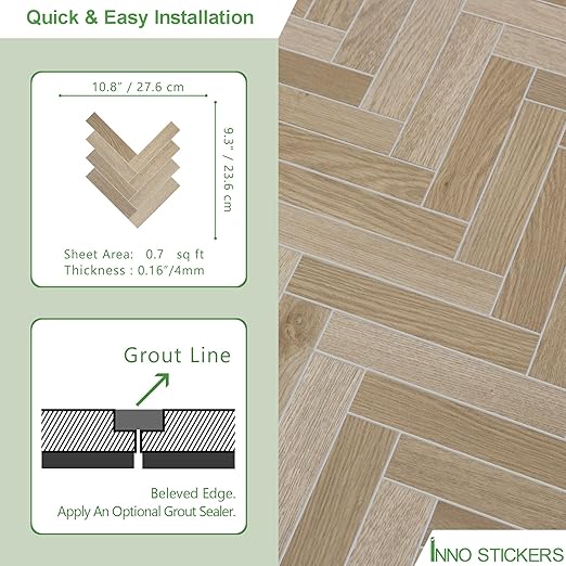 12-Pack Peel and Stick Floor Tile, 10.8" x 9.3" Herringbone SPC Self-Adhesive Luxury Vinyl Flooring, Wood-Look Groutable Backsplash Tile for Kitchen Bathroom, Warm Oak, Covers 8.4 Sq. Ft.