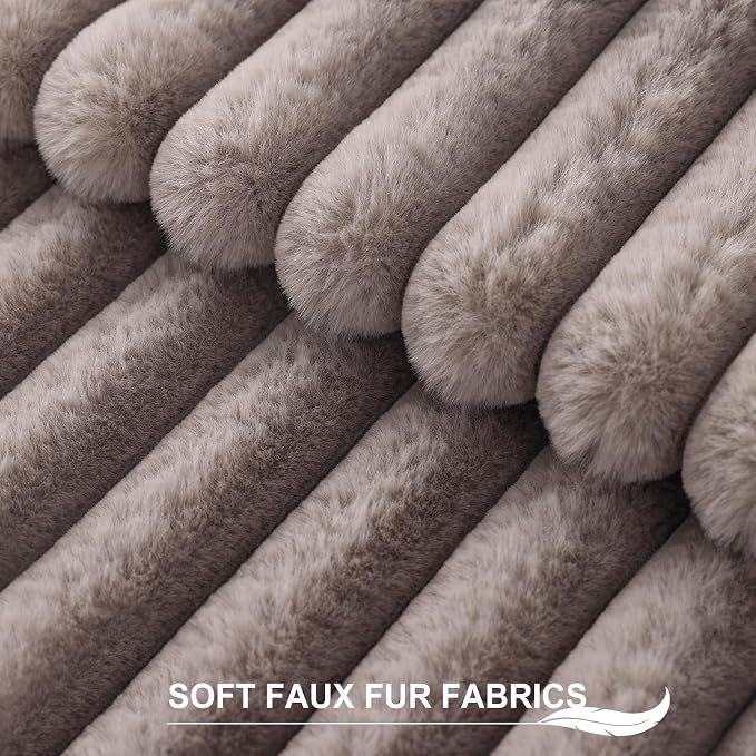 Pallene Faux Fur Plush Throw Pillow Covers 26x26 Set of 2, Luxury Soft Fluffy Striped Decorative Pillow Covers for Sofa, Couch, Living Room, Light Coffee