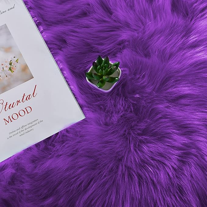 Latepis Alfombras para Salas 5x8 Area Rug Purple Fluffy Washable Shag Faux Fur Throw Rugs for Living Room Bedroom Boho Rug Home Decor Rectangle