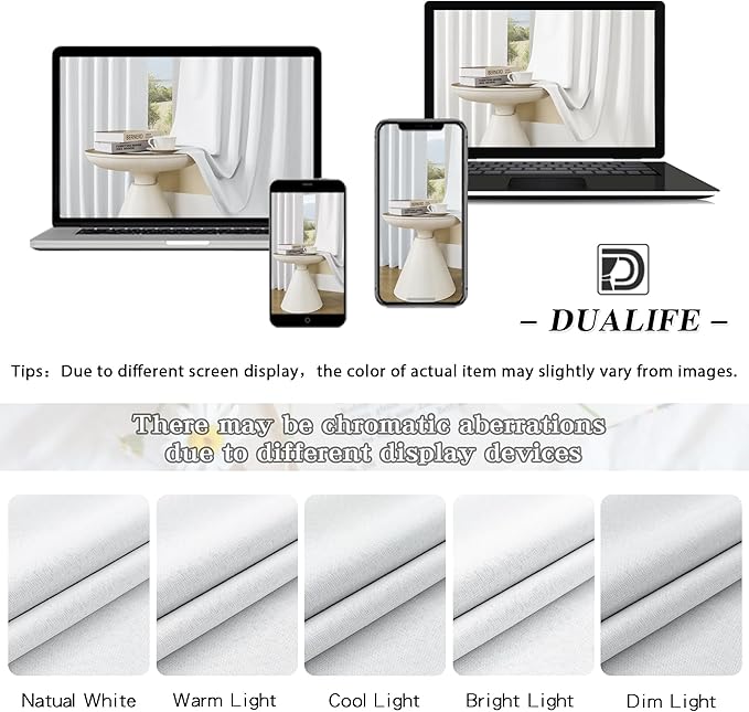 DUALIFE 100% Linen Blackout Curtains for Ceiling Track System Back Tab, Loop Pocket Curtains 84 Inch Wide Pinch Pleated Drapes for Patio Sliding Glass Door, Greyish White,W84x L96, 2 Panels
