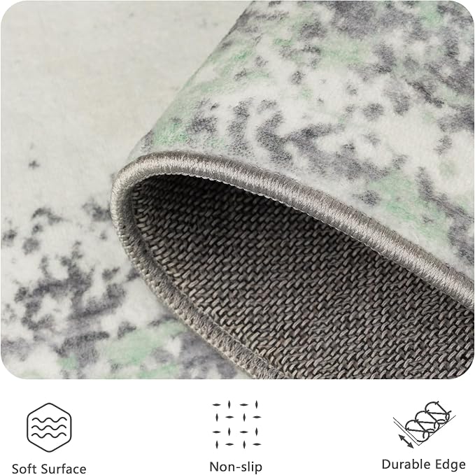 6x9 Area Rugs, Abstract Modern Ultra Soft Washable Rug, Non Slip Carpet with Rubber Back Stain Resistance Rugs for Living Room, Bedroom, Dining Room Decor(Light Green/Cream)