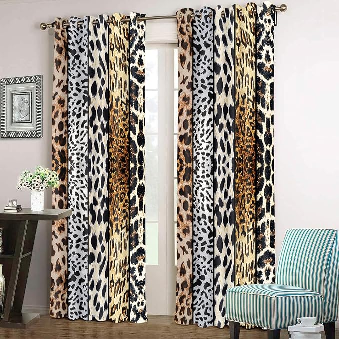 Wild Animal Print Curtain, Room Darkening Thermal Insulated Blackout Leopard Boa Window Drapes with Grommets for Living, Dining, Bedroom, 42"x 90", Set of 2 Panels