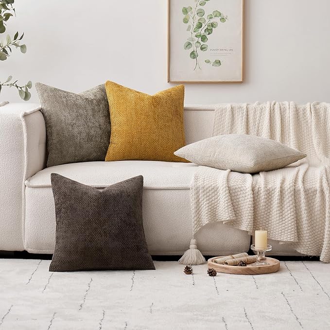 MIULEE Pack of 2 Gold Lumbar Throw Pillow Covers 20x12 Inch Mustard Yellow Summer Modern Boho Decorative Pillow Covers Soft Chenille Farmhouse Cushion Covers for Home Decor Couch Bed Sofa Living Room