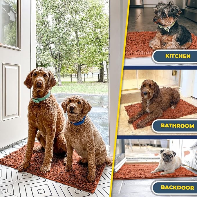 Muddy Mat® | Super Water Absorbent Door Mat Indoor, Microfiber Quick Dry Chenille Entryway Rug, Slip Resistant Front Door Mat, Indoor Mats for Entryway, Machine Washable Pet Rug, Orange 28"x18"