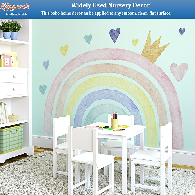 Large Watercolor Rainbow Wall Decals, Boho Queen Peel and Stick Fabric Nursery Wall Decor, Removable Home Room Wall Decor Murals Stickers for Kids Girls Toddler Bedroom Living Room Playroom