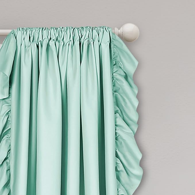 Lush Decor Reyna Ruffle Window Curtain Panel Set, Pair, 54" W x 84" L, Light Blue - Flowy Curtain - Romantic Ruffle Curtains for Bedroom, Living room, or Dining Room - Farmhouse & Cottage Home Decor