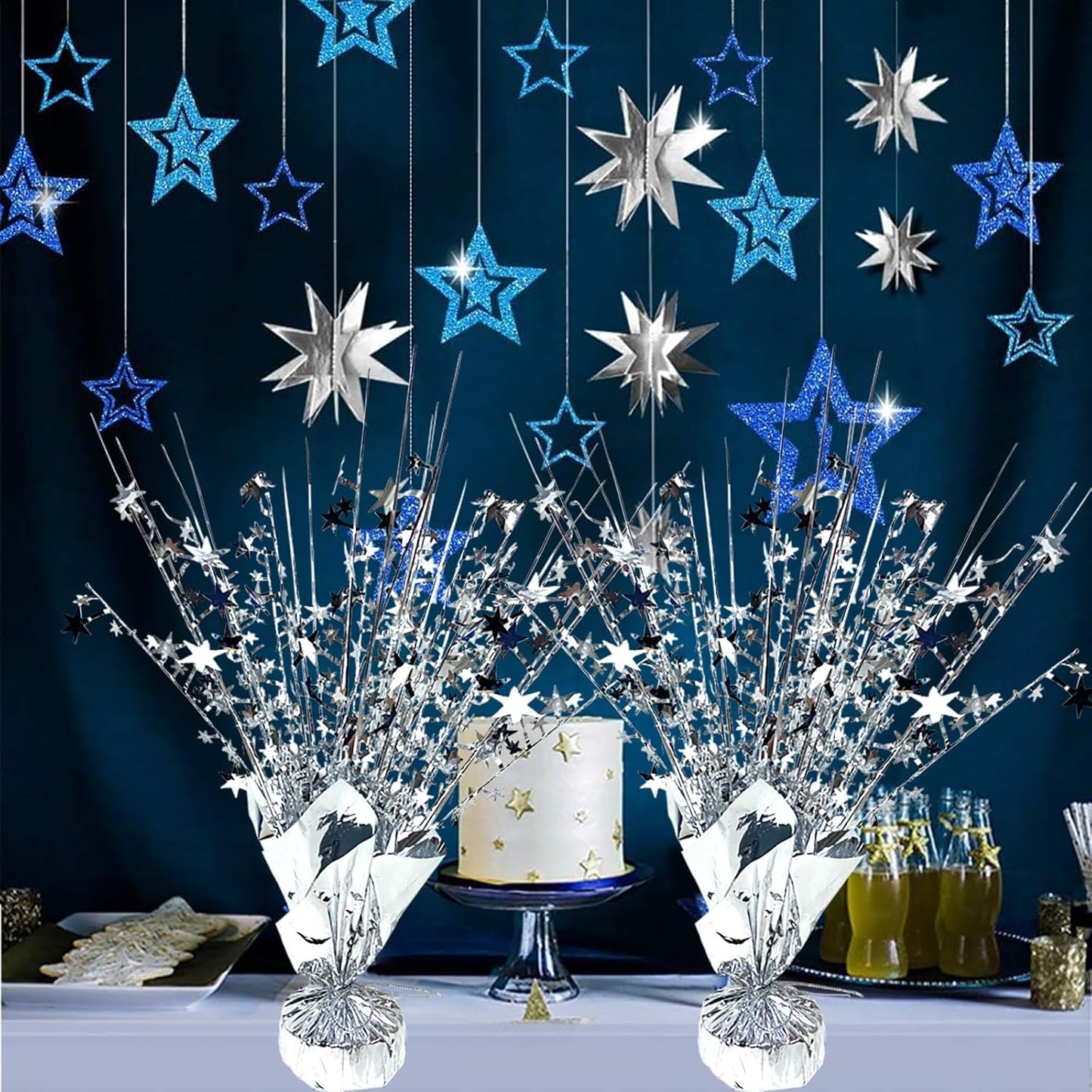 12 Pack Metallic Foil Spray Centerpiece Star Table Decoration Burst Table Centerpieces for Birthday Wedding Anniversary Graduation Holiday Party Supplies Decor, Silver