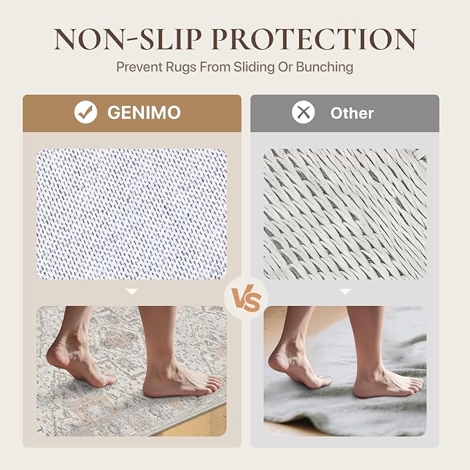 GENIMO 10x14 Area Rugs for Living Room, Machine Washable Non Slip Vintage Rugs, Low Pile Lightweight Print Rug for Bedroom, Dining Room, Home Office,Gray Brown