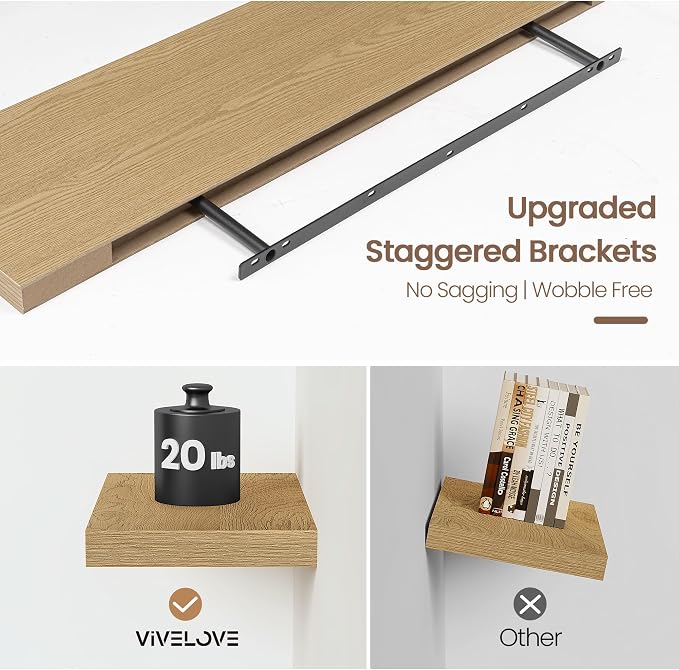 Vivelove 16 Inch Floating Shelves for Wall, 16x9 Display Shelves for Bathroom Living Room Kitchen Bedroom Office Farmhouse Home Decor - Set of 2, Oak