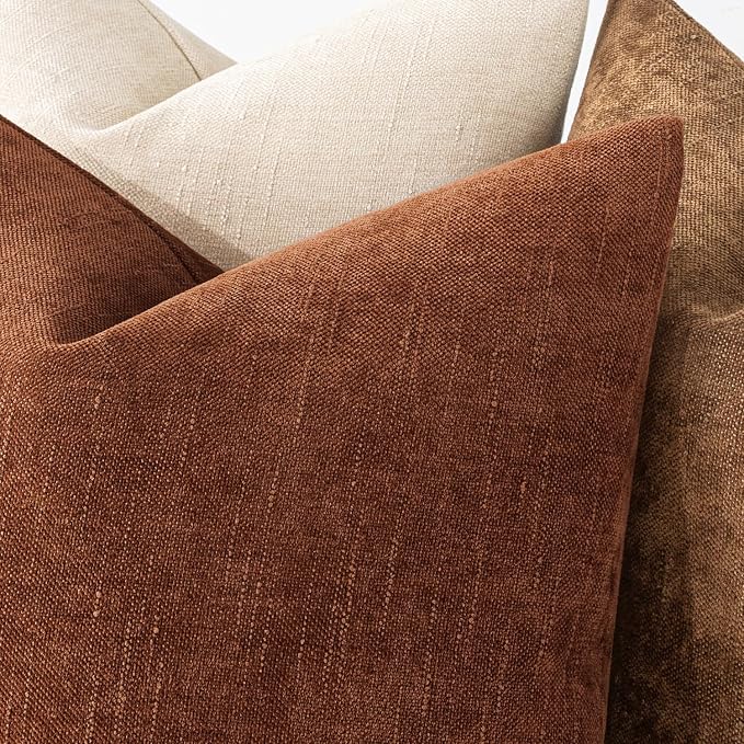 MIULEE Pack of 2 Decorative Throw Pillow Covers Soft Chenille Throw Pillows Solid Textured Cushion Covers for Couch Sofa Bedroom Living Room 20x20 Inch, Dark Rust