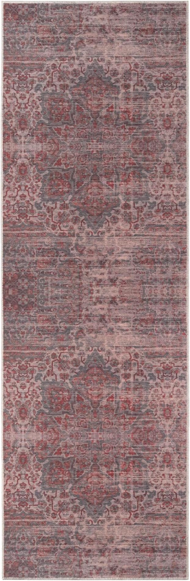 Superior Medallion Indoor Washable Rug, Cotton Backing, Carpet for Dining Table Mud Room, Easy Care, Non-Slip Rug for Dining, Kitchen, Low Pile Area Rug, Manakin Collection, 2' 7" x 8', Teal