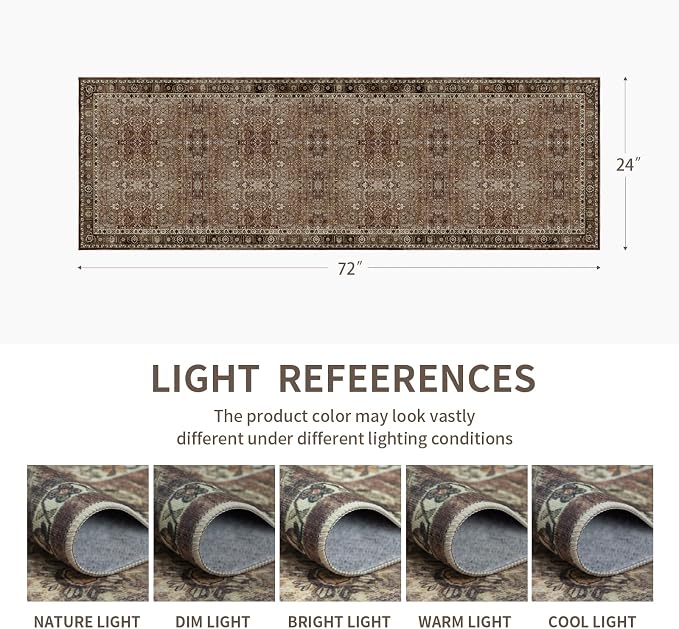 Washable Runner Hallway Rug,2x6 Non Slip Boho Non-Shedding Kitchen Carpet Soft Indoor Stain Resistant Rug for Bedroom Laundry Room Bathroom Brown Floral