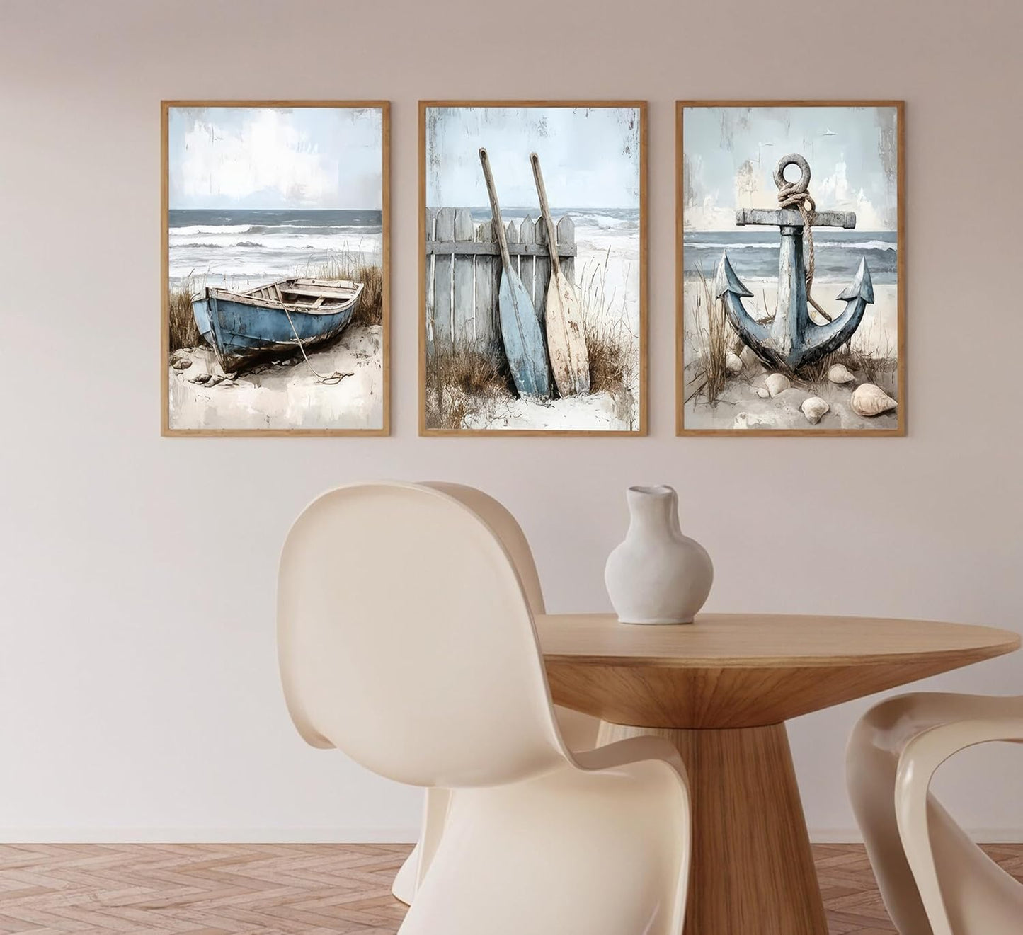 3Pcs Nautical Beach Wall Art Sailboat Paddle and Anchor Paintings Pictures Wall Decor Nautical Coastal Posters Prints Artwork for Living Room Bedroom Home Office Corridor Home Decroation Unframed