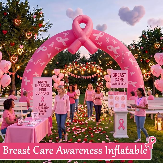 Shappy 9ft Breast Cancer Awareness Inflatable Arch Decorations LED Lights Pink Ribbon Blow up Archway Giant Decor for Breast Cancer 2026 Party Holiday Yard Lawn Porch Garden Outdoor Indoor